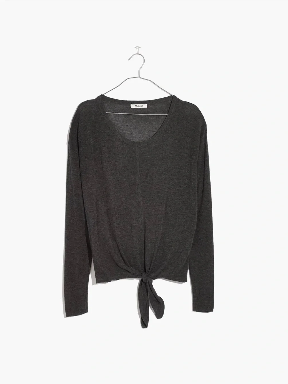 Madewell Modern Tie-Front Sweater Women’s L Charcoal Gray Lightweight Knit
